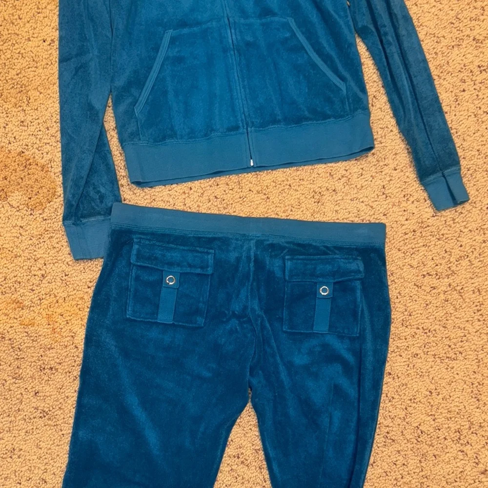 Juicy Couture Teal Terry Hoodie Jogger Tracksuit Sweatsuit Set Top XL Bottom L - Picture 7 of 7